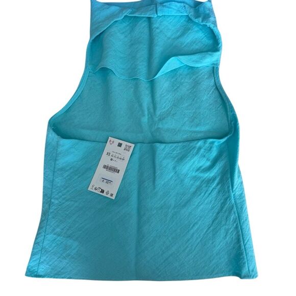 Zara Flowy Halter Top XS Turquoise - Picture 7 of 9